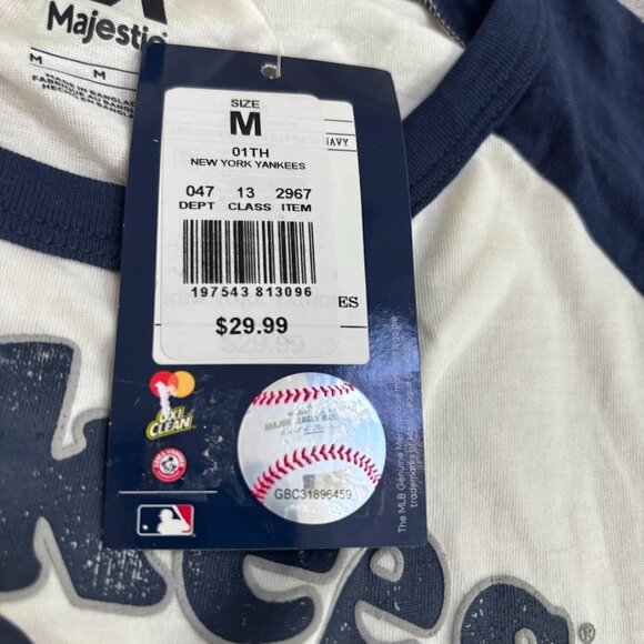 MLB White/Navy New York Yankees Baseball 3/4-Sleeve Raglan T-Shirt - Picture 2 of 5